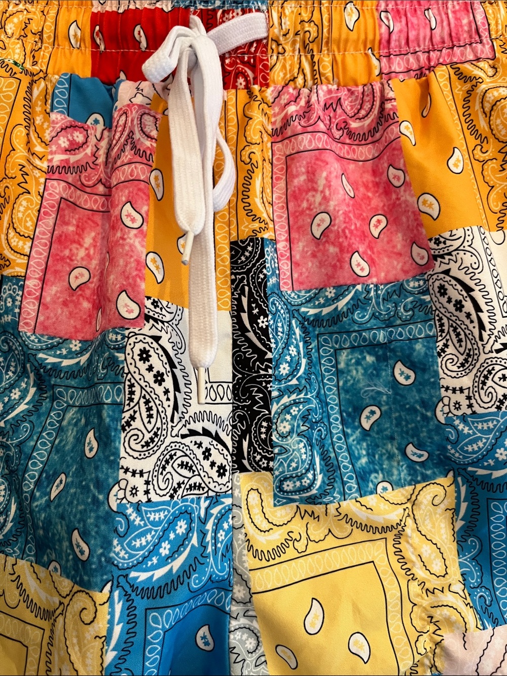 Multi-Color Bandana Patchwork Drawstring Shorts - Picture 2 of 4